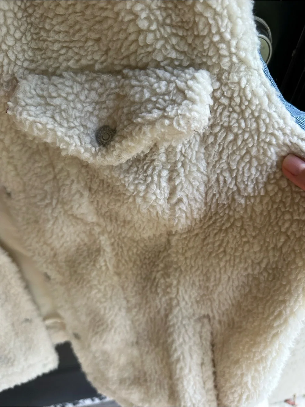 Levi's Cream Sherpa Body Jacket with Blue Denim Sleeves